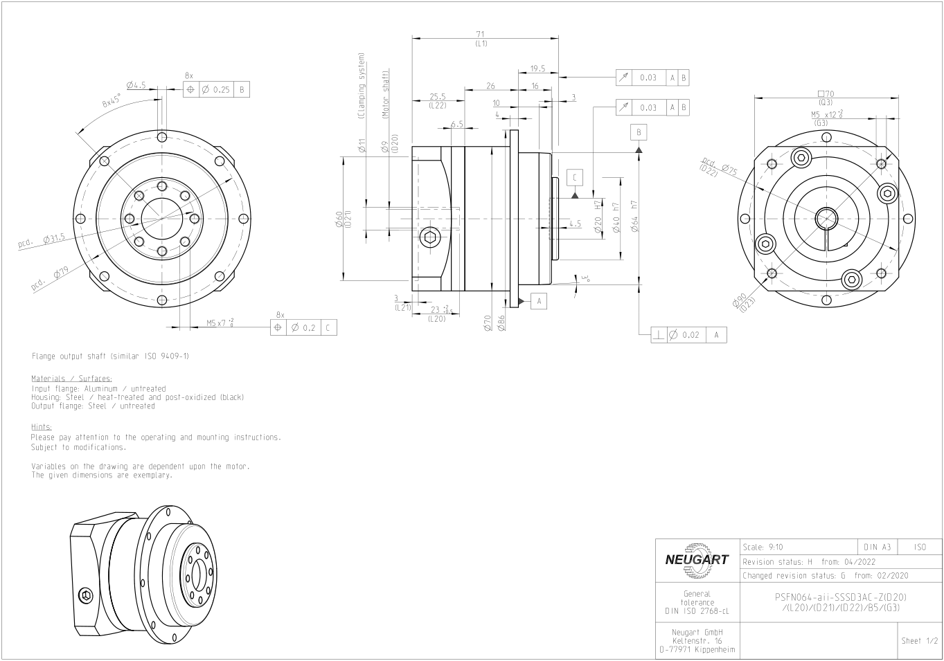 German NEUGART PSFN planetary gearbox structure diagram-planetary